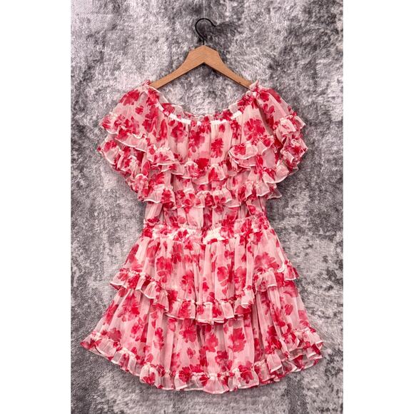 New MISA Los Angeles Dress Medium Womens Floral Ruffle Off The Shoulder Mini - Picture 3 of 8